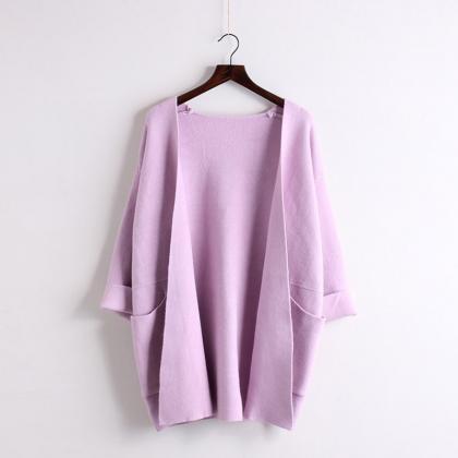 Batwing Sleeve Korean Style Loose Pure Color..