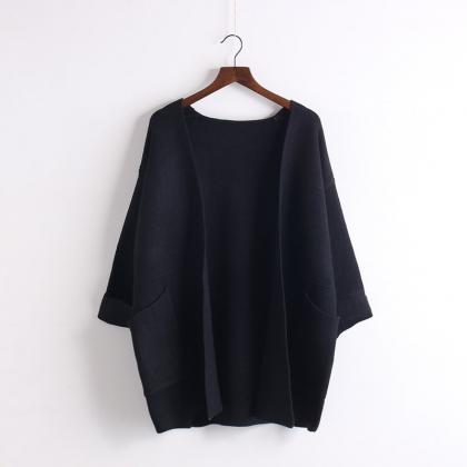 Batwing Sleeve Korean Style Loose Pure Color..