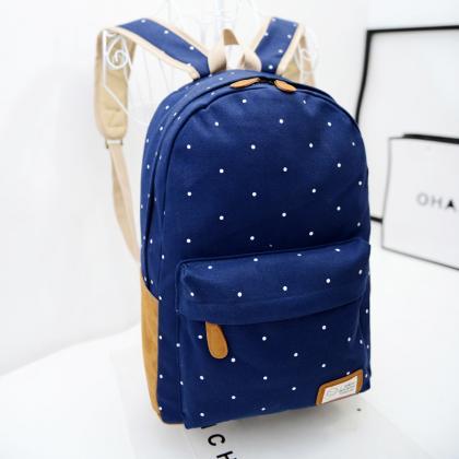 Polka Dot Candy Color Canvas Backpack School Bag