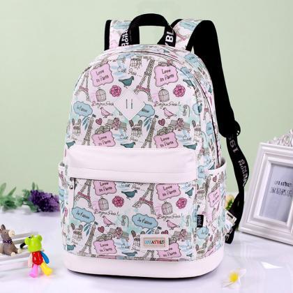Preppy Style Print School Backpack Travel Bag
