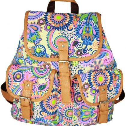 Ethnic Print Belt Buckled Cool Backpack Travel Bag