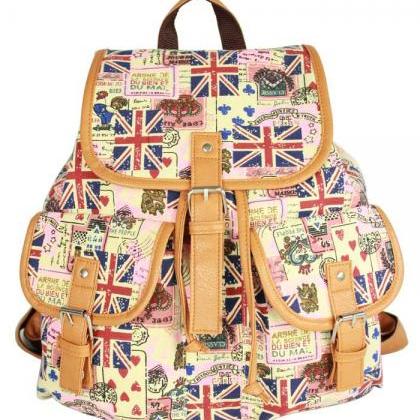 Ethnic Print Belt Buckled Cool Backpack Travel Bag