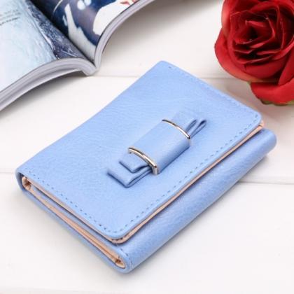 Women Synthetic Leather Short Wallet Sweet Bow..