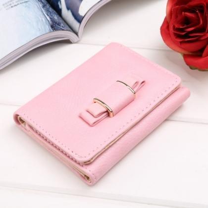 Women Synthetic Leather Short Wallet Sweet Bow..