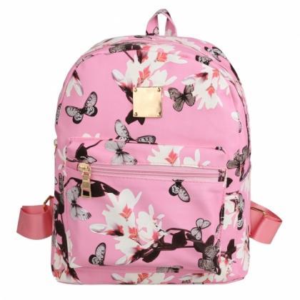 Floral Print Leather Backpack