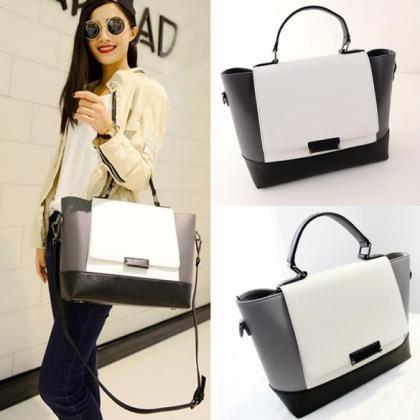 Fashion Women Synthetic Leather Handbag Contrast..