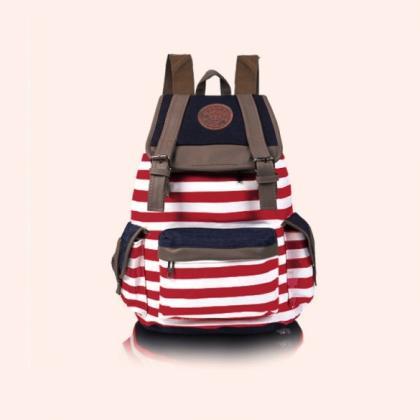 Lady Girl Women Unisex Backpack Canvas Stripe..