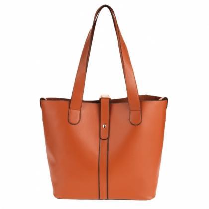 Faux Leather Tote Bag Featuring Sli..