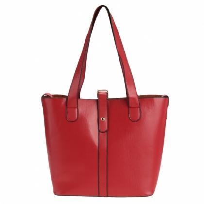 Faux Leather Tote Bag Featuring Sli..