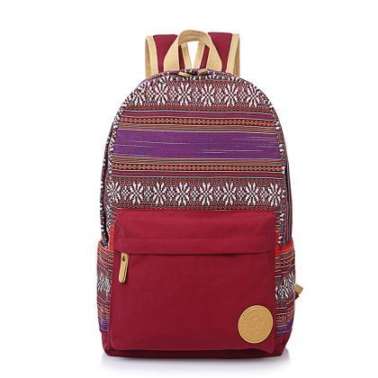 Ethnic Print Canvas Travel School Backpack Bag