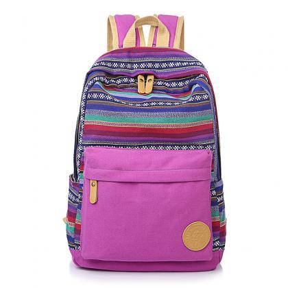Ethnic Print Canvas Travel School Backpack Bag