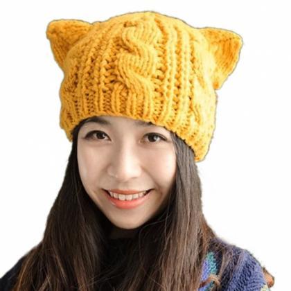 Women Horns Cat Ear Crochet Braided..