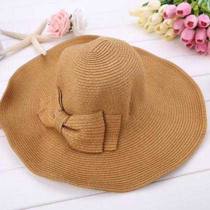 Wide Brim Straw Hat , Beach Hat With Ribbon
