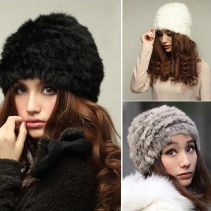 Fashion Winter Warm Fluffy Fur Hat Head Knitted..