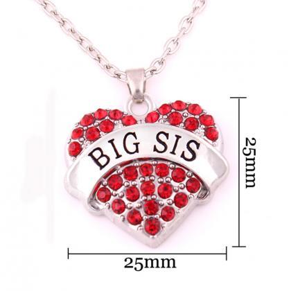 Big Sis Print Heart-shaped Crystal Pendant Jewelry..