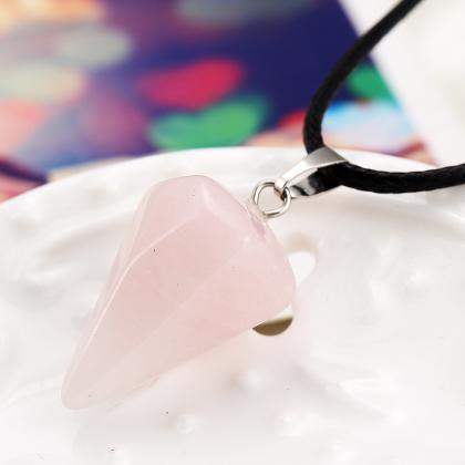 Natural Pyramidal Energy Jade Necklace Leather..