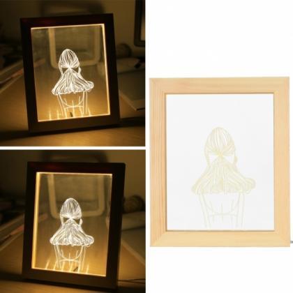 3d Led Light Wood Picture Frame Desk Lamp Room..