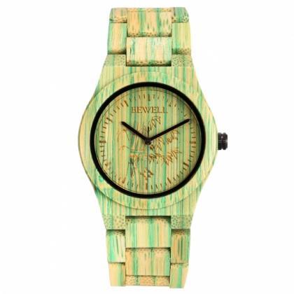Fashion Unisex Bamboo Round Dial Quartz Watch..