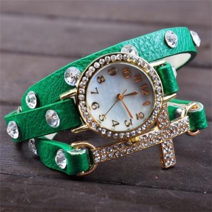 Women Cross Bracelet Watch Quartz Movement Wrist..