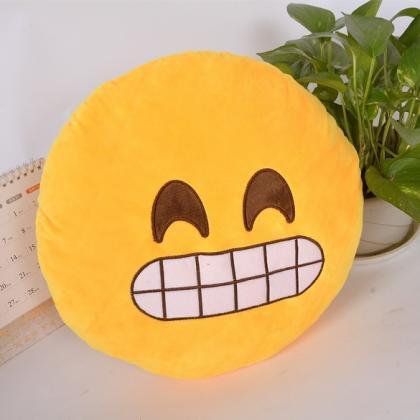 Cute Emoji Smiley Emoticon Yellow Round Cushion..