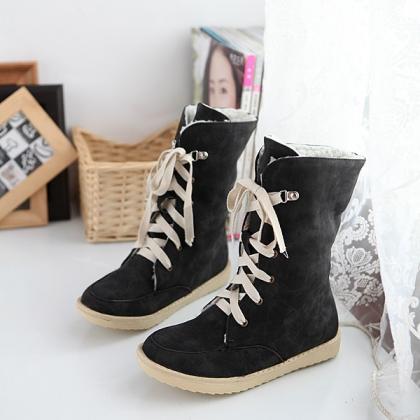 Flat Leisure Thick Lace Up Snow Short Boots
