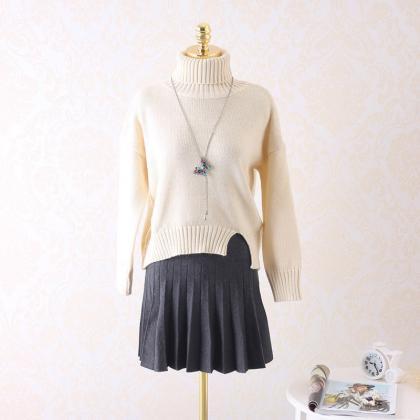 Knitted Turtleneck Long Cuffed Sleeves Sweater..