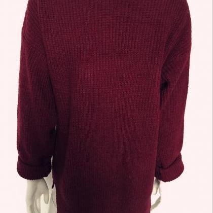 V-neck Solid Loose Pullover Short Sweater