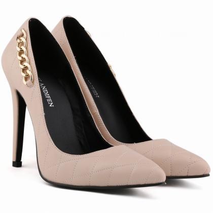 Pointed Toe Diamond Quilted Stiletto Pumps Adorned..