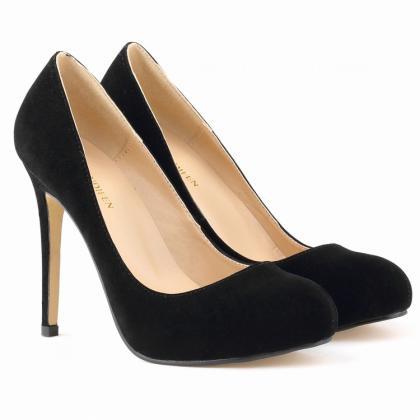 Faux Suede Rounded-toe High Heel Stilettos