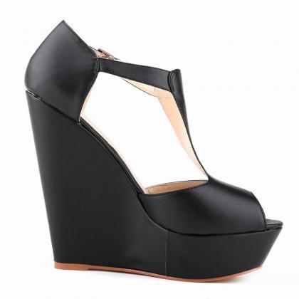 Roman Style High-heeled Peep Toe Wedge Sandals