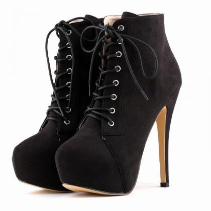 Super High Heels Nightclub Lace Up Boots