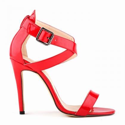 Patent Leather Ankle Straps Criss-cross High Heel..