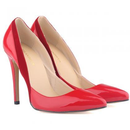 Colour Block Patent Leather Pointed-toe High Heel..