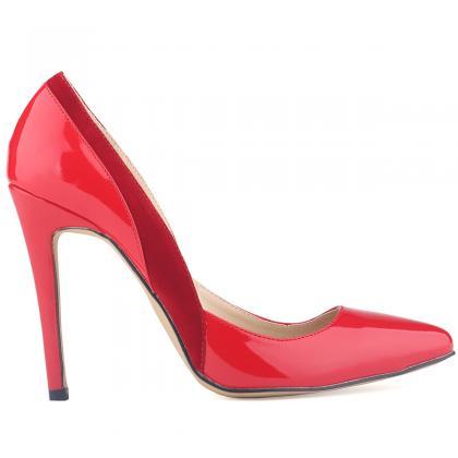 Colour Block Patent Leather Pointed-toe High Heel..