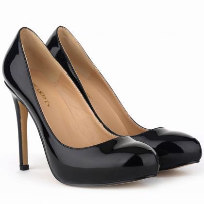 Patent Leather Rounded-toe High Heel Stilettos