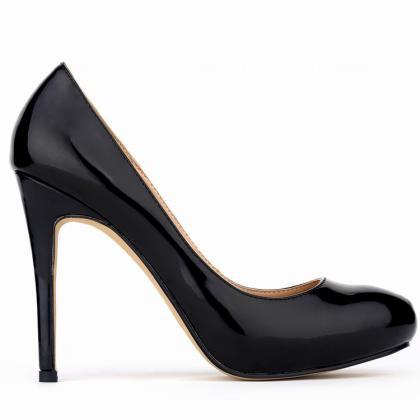 Patent Leather Rounded-toe High Heel Stilettos