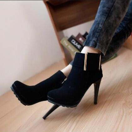 Fashion Sexy High-heeled Metal Buckle Ankle Boots