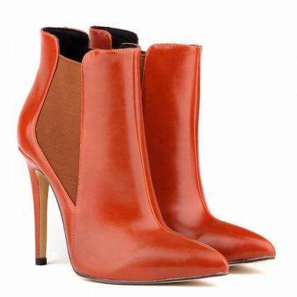 Faux Leather Pointed-toe High Heel Ankle Boots