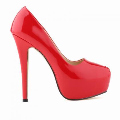 Patent Leather Pointed-toe Platform High Heel..