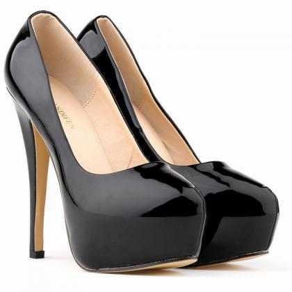 Patent Leather Pointed-toe Platform High Heel..