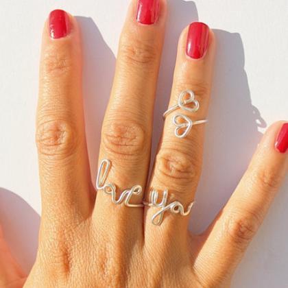 Fashionable Handwork Letter Love You Heart Rings