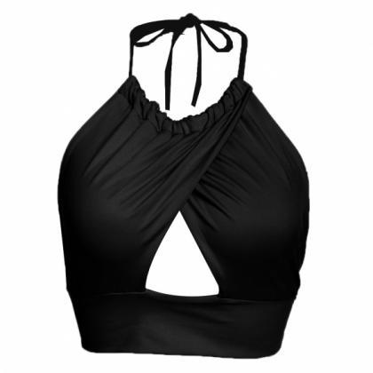 Sexy Women Halter Crossover Backless Solid Slim..