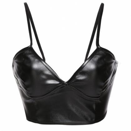 Sexy Women Synthetic Leather Strap Club Bralette..