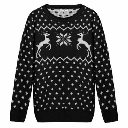 Knitted Long Sleeve Ribbed Christmas Reindeer..
