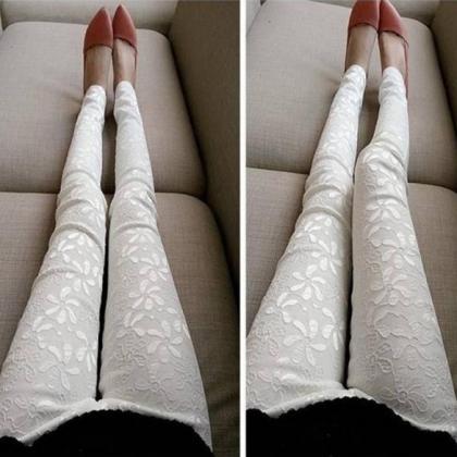 Women Lace Flower Slim Fit Skinny Tight Pants..