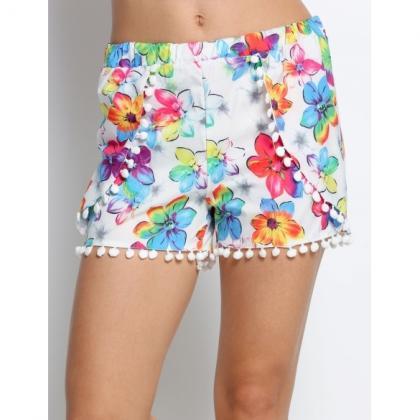 Women Fashion Colorful Tassel Casual Mini Shorts..