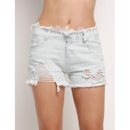 Casual Women High Waisted Ripped Hole Tassel Loose..