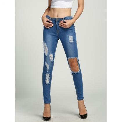 Heavily Distressed And Ripped Knee Hole High..