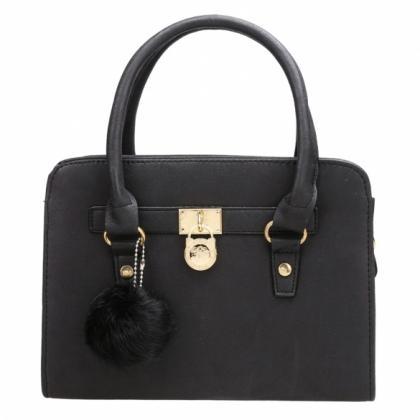Faux Leather Top Handle Handbag With Pad Lock..