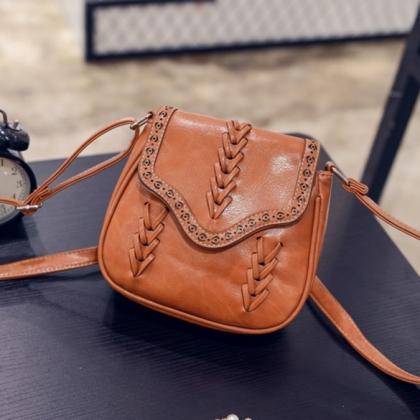 Women Synthetic Leather Messenger Bag Weave Hollow..